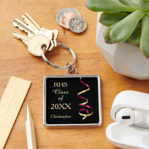 Porte-clés Porte - clé de graduation Maroon Gold Black Ribbon