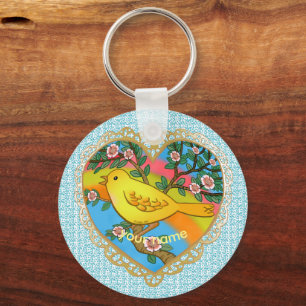 Porte-clés Porte - clé de grand-mère au coeur des oiseaux jau
