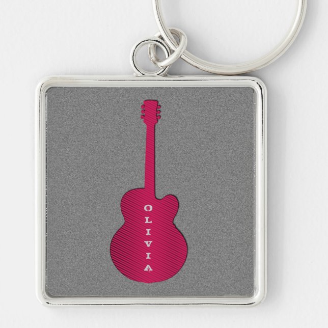 Porte-clés Porte - clé de guitare rayé, rose chaud (Devant)