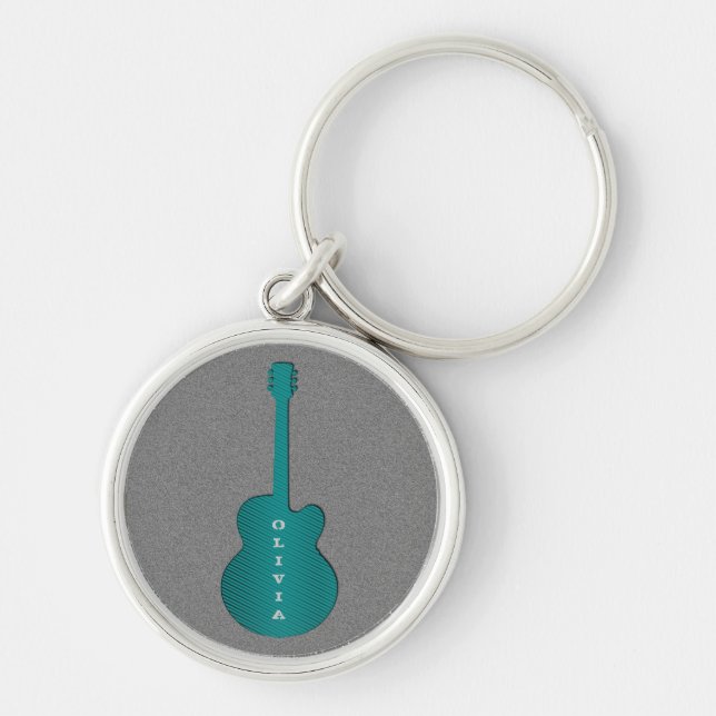 Porte-clés Porte - clé de guitare rayée, Turquoise (Devant)