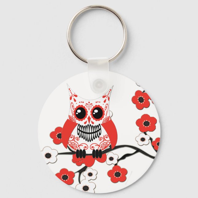 Porte-clés Porte - clé de la Chouette à fleurs de cerisier bl (Recto)