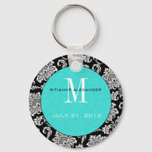 Porte-clés Porte - clé de Mariage de monogramme Turquoise Bl