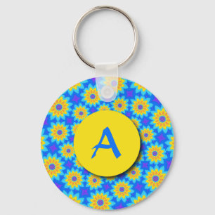 Porte-clés Porte - clé de monogramme de marguerite bleu fract