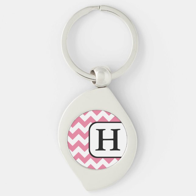Porte-clés Porte - clé de monogramme rose Chevron (Devant)