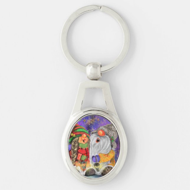 Porte-clés Porte - clé de Noël Deux Gnomes chantent heureux (Devant)