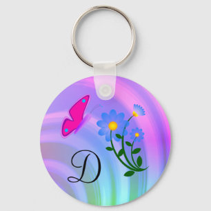 Porte-clés Porte - clé de papillon de fleur du monogramme D