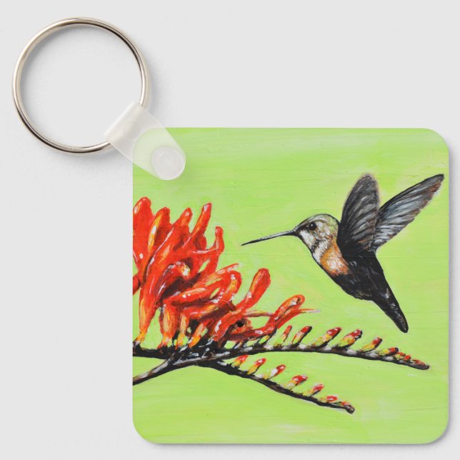 Porte-clés Porte - clé de peinture de colibri et de crocosmia (Recto)