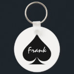 Porte-clés Porte - clé de poker personnalisé avec as de pique<br><div class="desc">Porte - clé de poker personnalisé avec as de pique. Jouer carte convient à la conception avec nom personnalisé. Mignonne faveur de mariage vegas.</div>