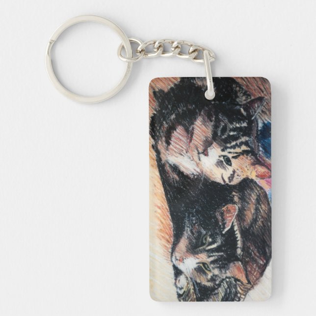 Porte-clés Porte - clé de rectangle de chat tigré, (Devant)