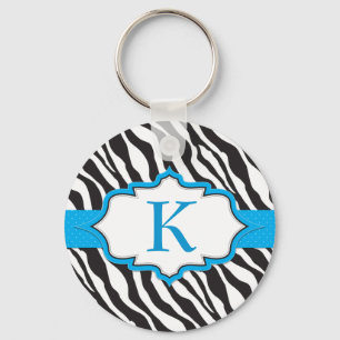 Porte-clés Porte - clé de ruban bleu de monogramme de zèbre