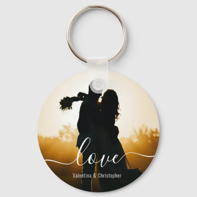 Porte-clés Porte - clé de script d'amour de photo et de nom p (Recto)