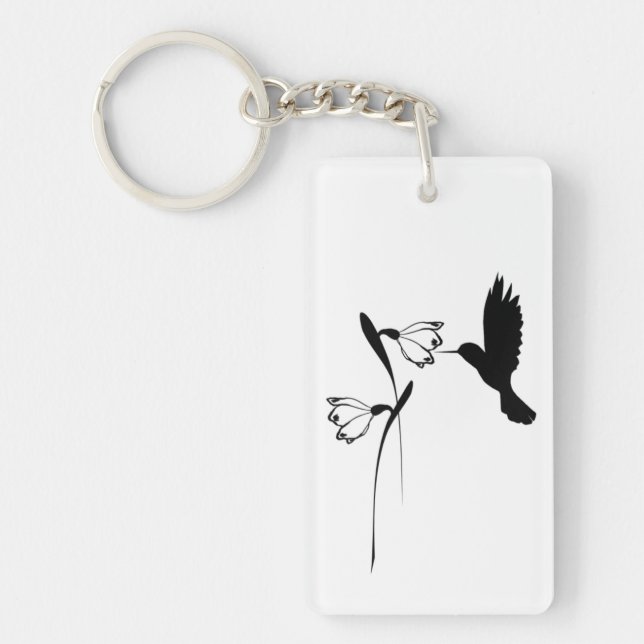 Porte-clés Porte - clé de silhouette de colibri et de fleur (Devant)