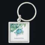 Porte-clés Porte - clé de tortue marine personnalisé<br><div class="desc">Ajoutez une touche de charme tropical avec ce design personnalisé porte - clé, avec votre nom monogramme personnalisé en bleu marine et une bordure bleu turquoise vibrante de l'aquarelle tortue de mer et feuilles de palmier monstère. Parfait pour lui offrir des cadeaux, cet élégant porte - clé mêle les ambiances...</div>