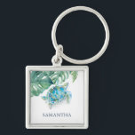 Porte-clés Porte - clé de tortue marine personnalisé<br><div class="desc">Ajoutez une touche de charme tropical avec ce design personnalisé porte - clé, avec votre nom monogramme personnalisé en bleu marine et une bordure bleu turquoise vibrante de l'aquarelle tortue de mer et feuilles de palmier monstère. Parfait pour lui offrir des cadeaux, cet élégant porte - clé mêle les ambiances...</div>