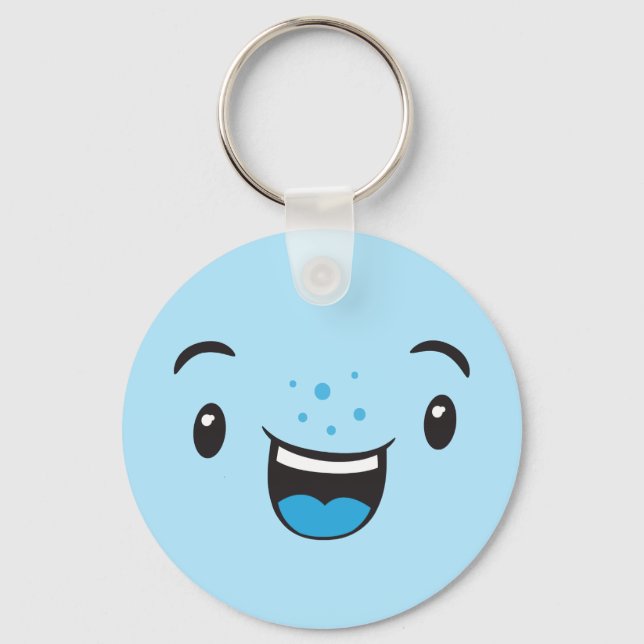 Porte-clés Porte - clé de visage bleu souriant Kawaii (Recto)