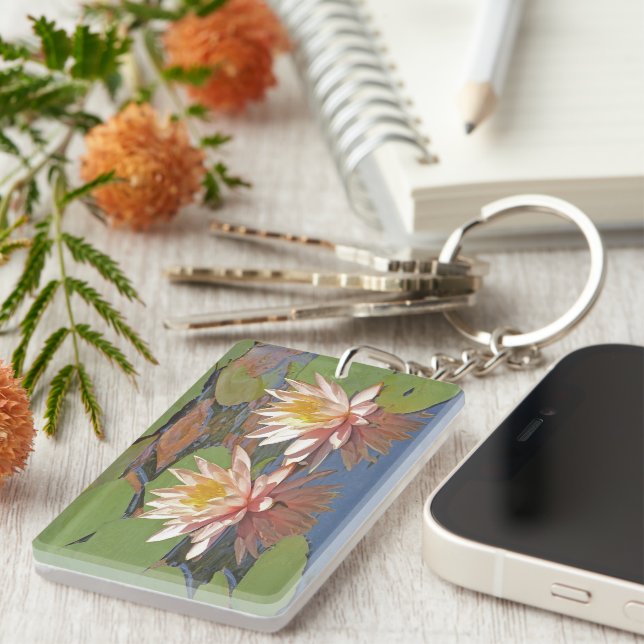 Porte-clés porte - clé "DEUX LOTUS ROSE" (Devant droit)