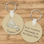 Porte-clés Porte - clé d'icône de coupe d'ail<br><div class="desc">Ampoule d'ail avec icônes de girofle avec ombrage de bois. Couleur arrière - plan personnalisée. Texte personnalisé des deux côtés.</div>