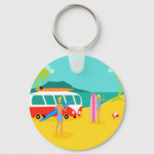 Porte-clés Porte - clé du bouton de couple de surfeur rétro