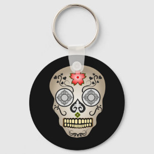 Porte-clés Porte - clé du bouton du crâne de sucre de fleur r