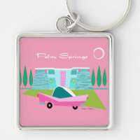 Porte - clé du bouton Retro Pink Palm Springs