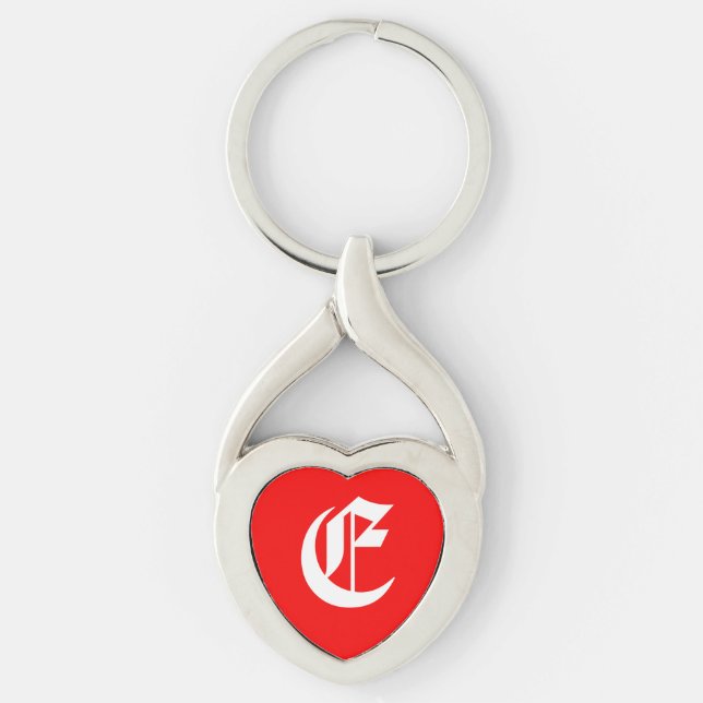 Porte-clés porte - clé du coeur rouge "E" (Devant)