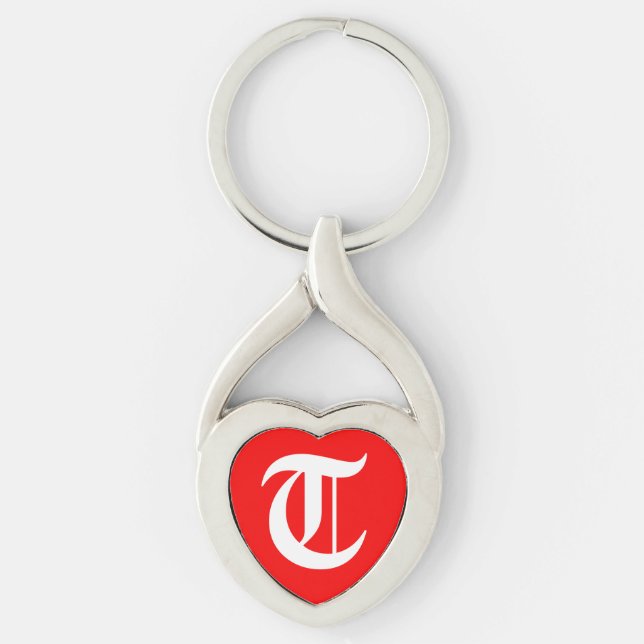Porte-clés porte - clé du coeur rouge "T" (Devant)