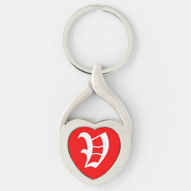Porte-clés porte - clé du coeur rouge "V" (Devant)
