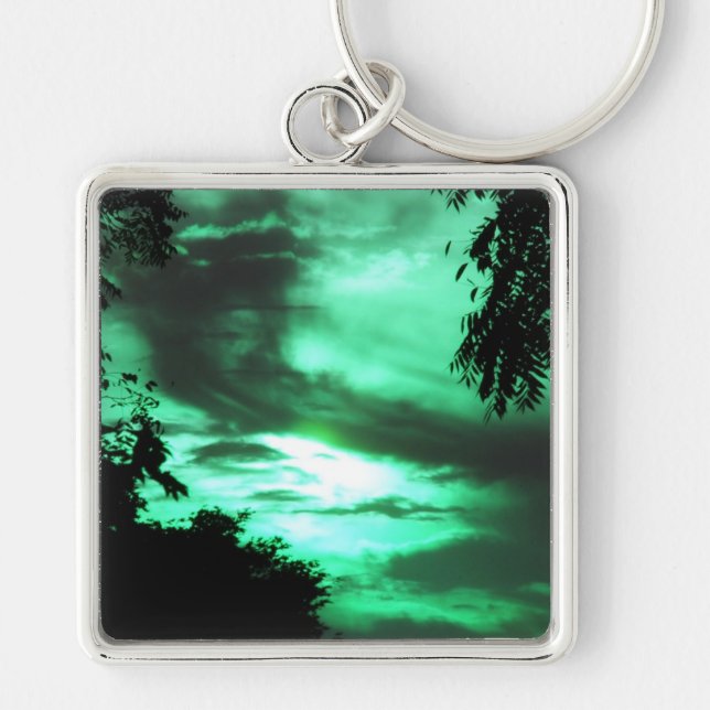 Porte-clés Porte - clé du lever du soleil nuageux vert (Devant)