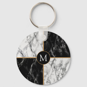 Porte-clés Porte - clé en marbre noir blanc - Votre lettre