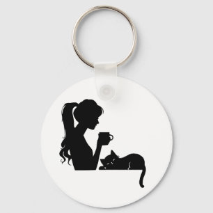 Porte-clés Porte - clé en silhouette pour fille et chat