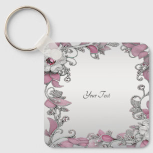 Porte-clés Porte - clé floral blanc argenté rose