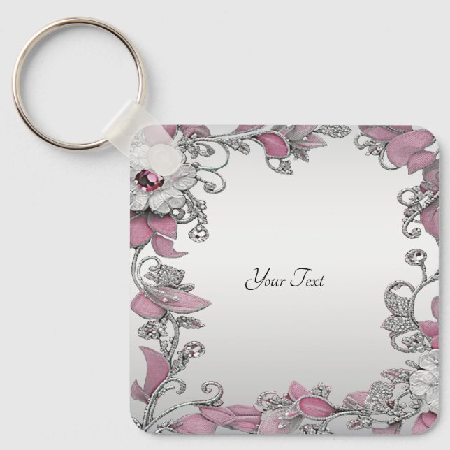 Porte-clés Porte - clé floral blanc argenté rose (Recto)