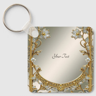 Porte-clés Porte - clé Floral Blanc Orné Or