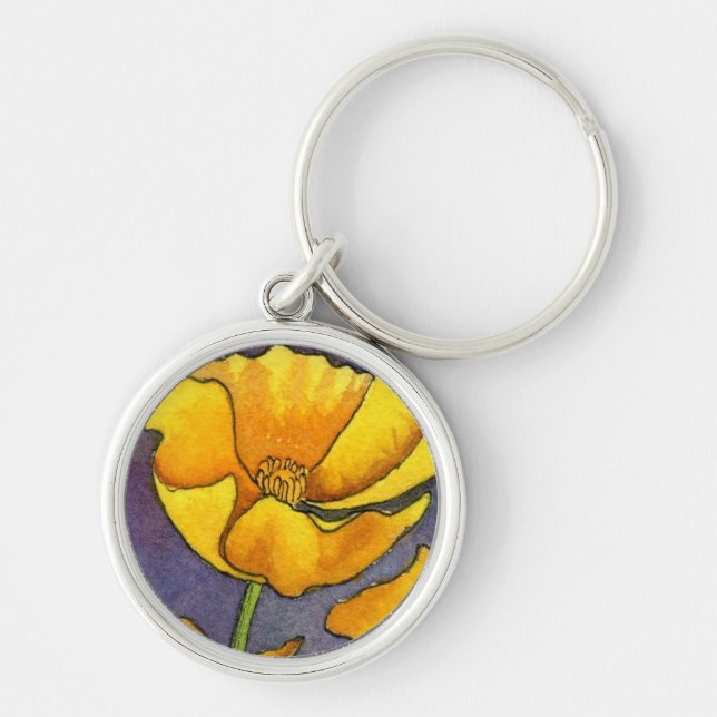 Porte-clés porte - clé floral "Pavot jaune" (Devant)
