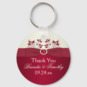 Porte-clés Porte - clé floral rouge et en ivoire de faveur de