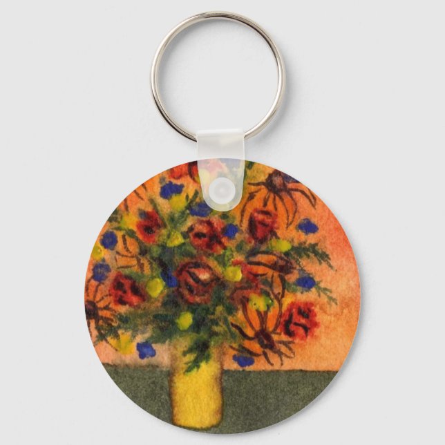 Porte-clés porte - clé floral "Vase jaune" (Recto)