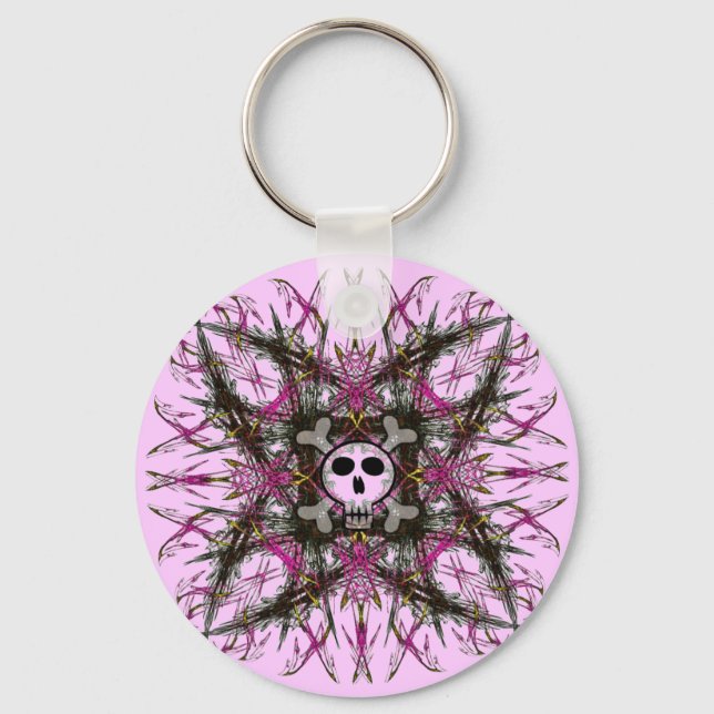 Porte-clés Porte - clé fractal du crâne gothique rose (Recto)