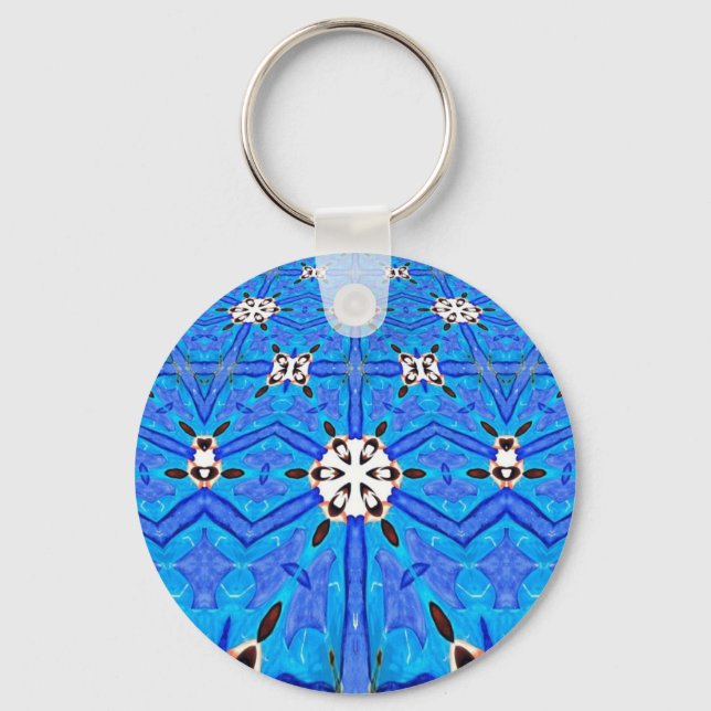 Porte-clés porte - clé géométrique blanc et bleu (Recto)