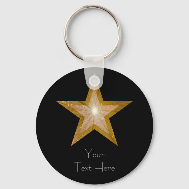 Porte-clés Porte - clé Gold Star 'Your Text' en noir (Recto)