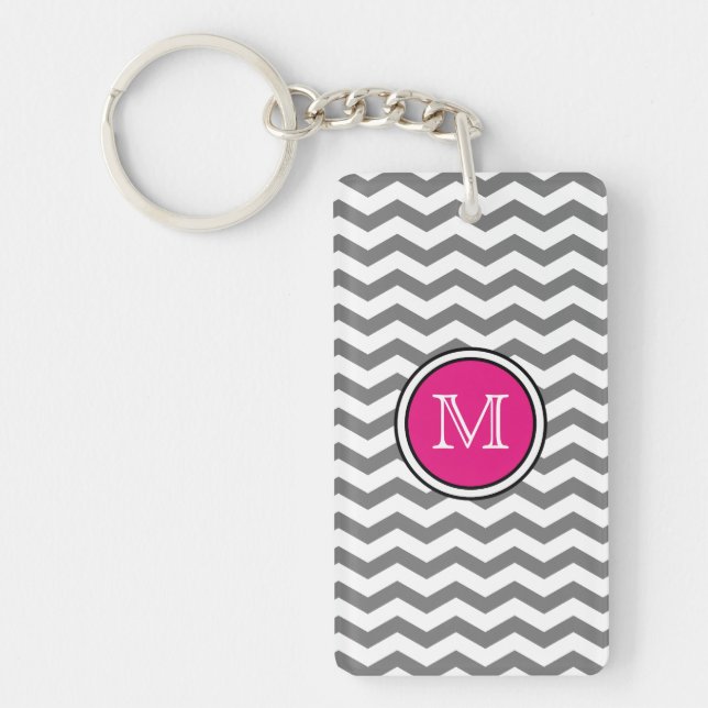 Porte-clés Porte - clé gris d'acrylique de zigzag de Chevron (Devant)