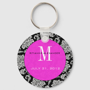 Porte-clés Porte - clé Mariage de monogramme rose chaud Damas
