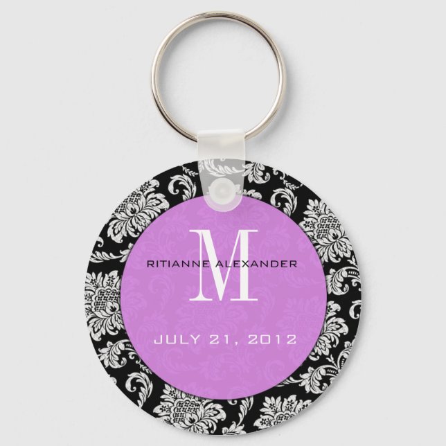 Porte-clés Porte - clé Mariage noir Damask violet (Recto)