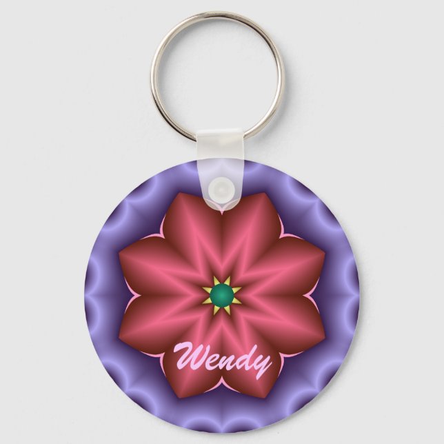 Porte-clés Porte - clé mignon avec fleur d'Imaginaire et nom (Recto)