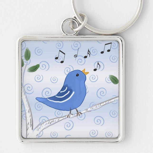 Porte-clés Porte - clé mignon d'oiseau bleu de chant (Devant)