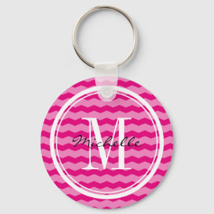 Porte-clés Porte - clé monogramme de chevron rose néon pers