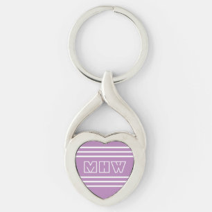 Porte-clés Porte - clé monogramme personnalisé Lilac Stripes