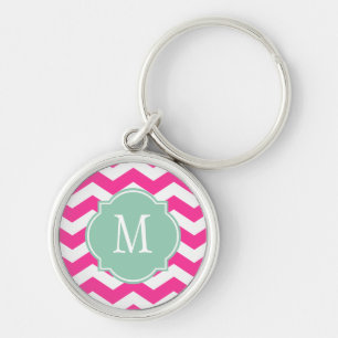 Porte-clés Porte - clé monogramme rose et blanc chaud Chevron