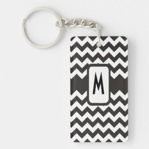 Porte-clés Porte - clé Monogrammed Chevron : Noir, Blanc Zigz