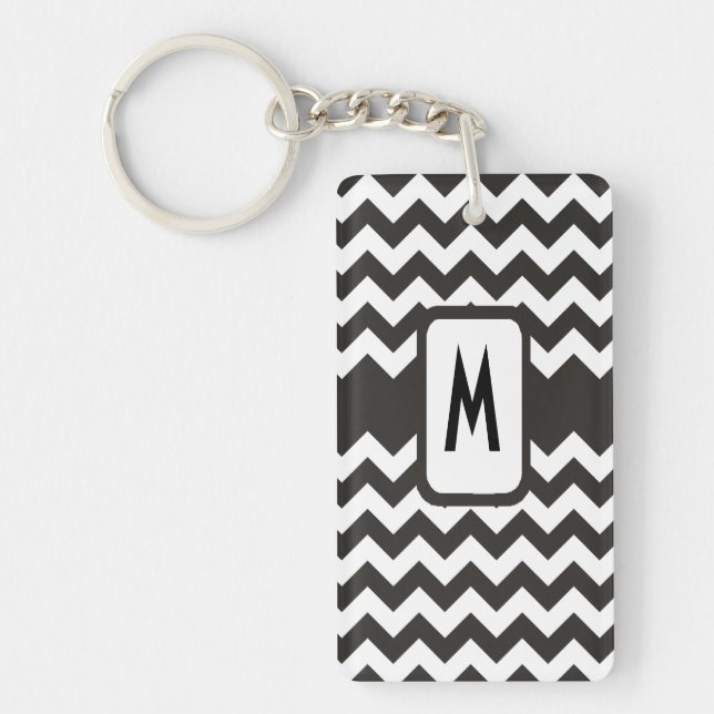 Porte-clés Porte - clé Monogrammed Chevron : Noir, Blanc Zigz (Devant)