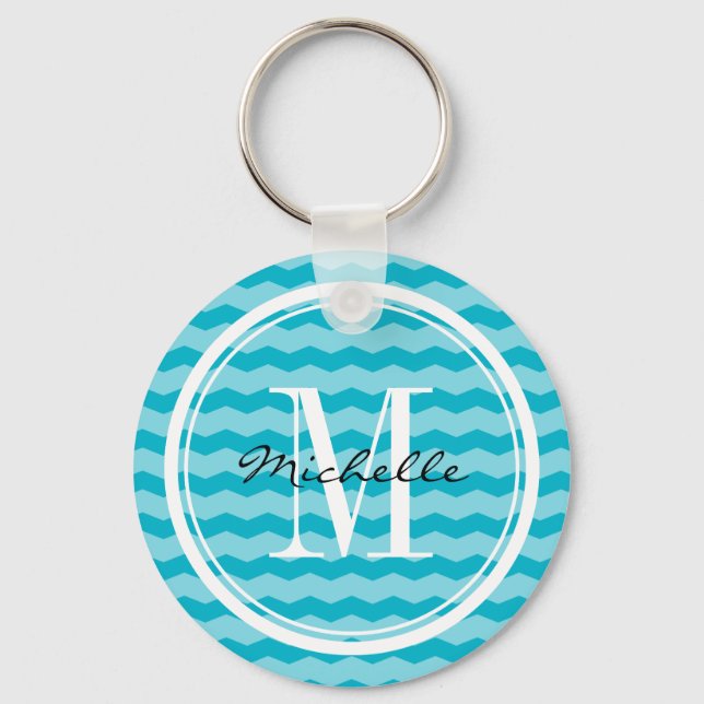 Porte-clés Porte - clé motif de chevron turquoise personnalis (Recto)